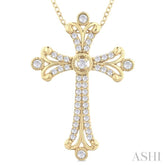 1/3 Ctw Cross Round Cut Diamond Fashion Pendant With Chain in 14K Yellow Gold